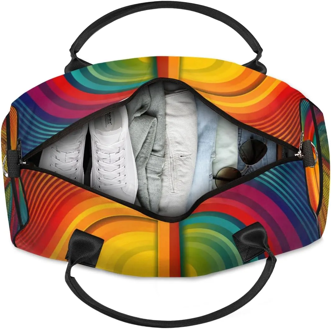 Personalized Peace Symbol Travel Duffel Bag with Name, Custom Gym Sport Bag Colorful Hippie Carry On Weekend Overnight Duffel Bag for Men Women