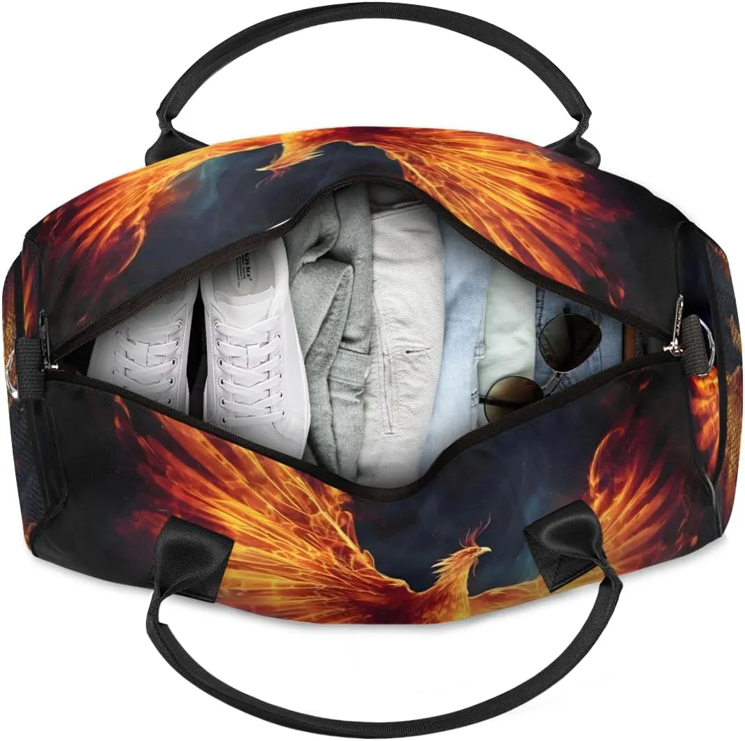 Personalized Phoenix Travel Duffel Bag with Name, Custom Gym Sport Bag Cool Animal Carry On Weekend Overnight Duffel Bag for Men Women