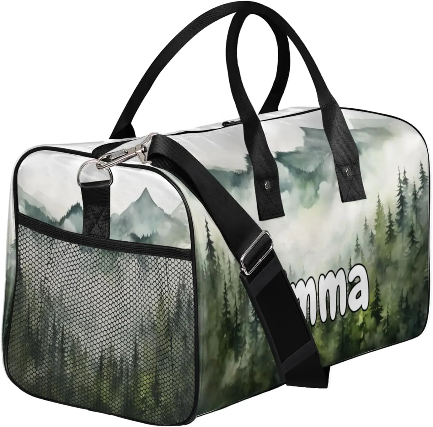 Personalized Pine Trees Travel Duffel Bag with Name, Custom Gym Sport Bag Pine Trees Landscape Carry On Weekend Overnight Duffel Bag for Men Women