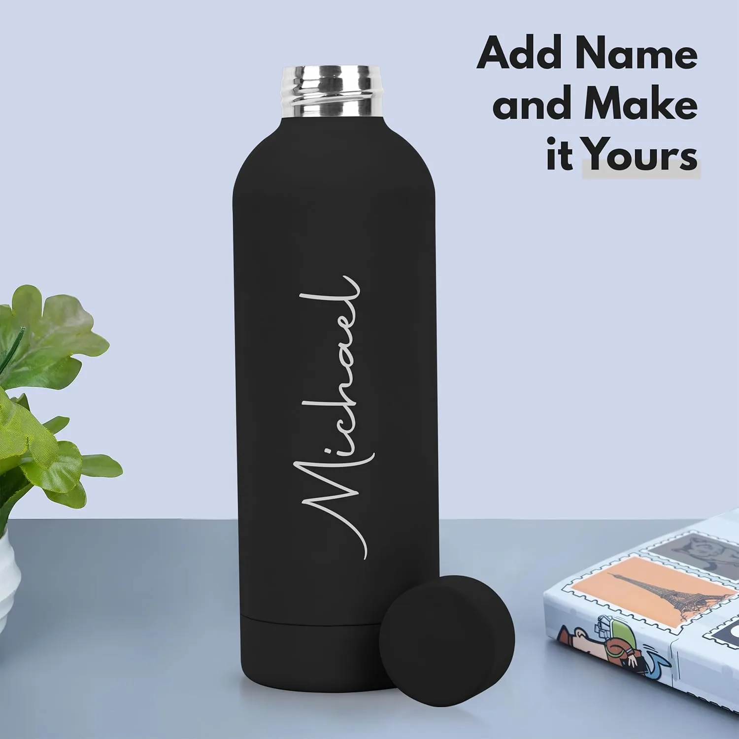 Personalized Radiant Hydrate Vacuum Insulated Water Bottle, 500ml | 12 Hours Hot & Cold | Easy To Carry | Leak Proof | Rust Proof | Office, Gym, Home, Kitchen, Travel Bottle (Black)