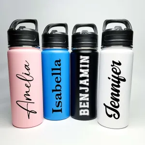Personalized Stainless Steel Sports Hydro Water Bottle With Your Name in one of 4 Font Options Vacuum-insulated, 18 or 32 ounce Size Choice, Keeps Liquids Pipping Hot or Icy Cold! (Straw or Mouthtop)