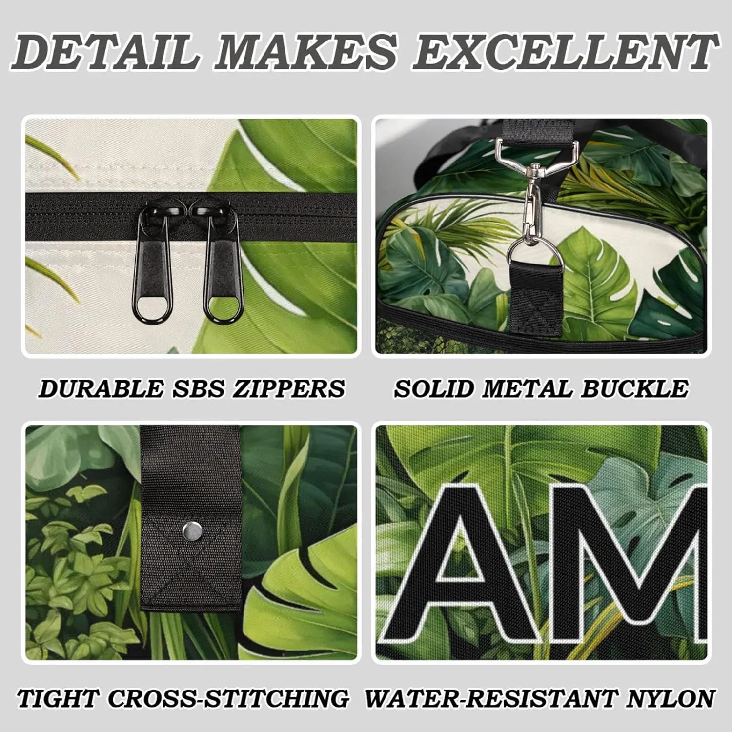 Personalized Tropical Monstera Travel Duffel Bag with Name, Custom Gym Sport Bag Palm Leaves Carry On Weekend Overnight Duffel Bag for Men Women