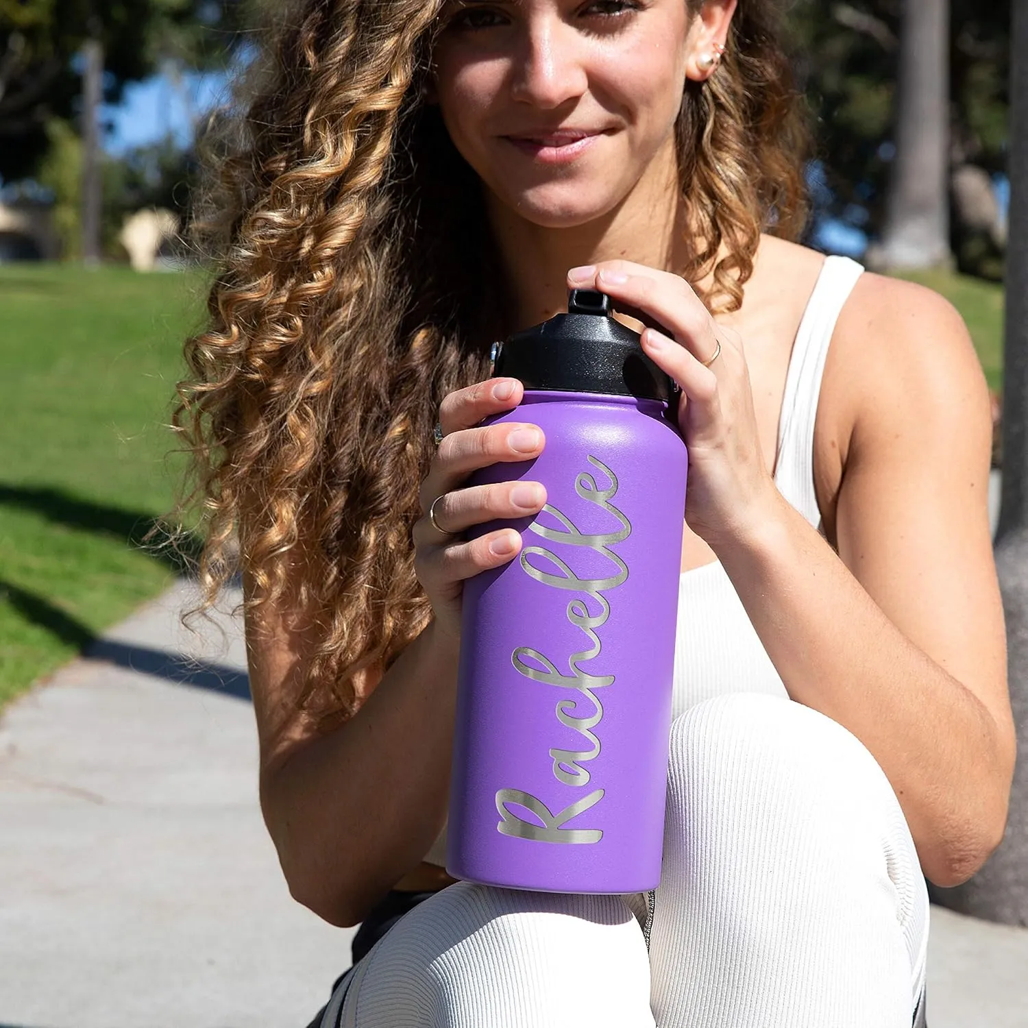 Personalized Water Bottle w Straw Lid Double Wall Insulated | 32 oz - 12 Font - Red | 9 Color Custom Water Bottle w Name and Text, BPA Free - Non Sweat - Vacuum Insulated