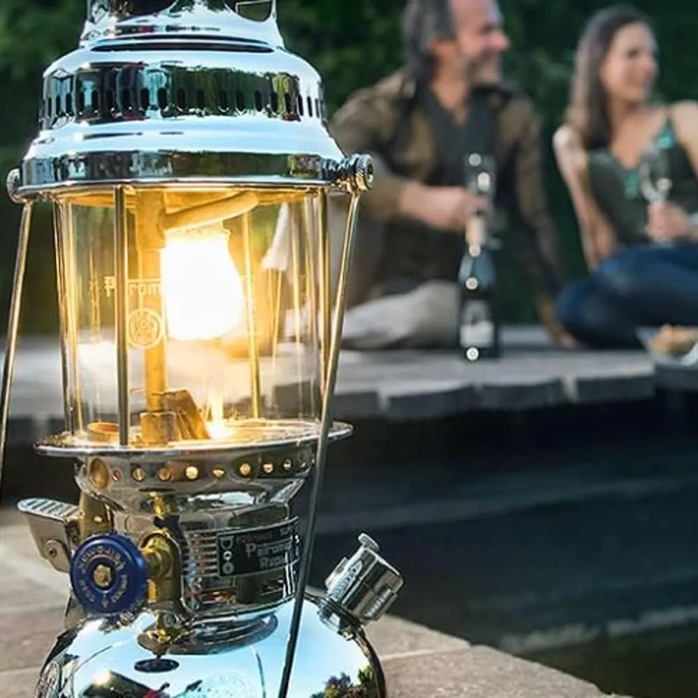 Petromax HK500 Pressurized Lantern, 500 Candlepower with 1 Quart Kerosene Tank for Home, Camping or Emergency Lighting, Hand Assembled High Pressure 400 Watt Lamp, Polished Brass