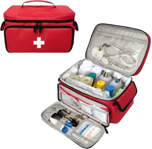 Petyoung Medicine Bag, Large Capacity Empty First Aid Bag, Waterproof and Portable Travel Emergency Kit with Durable Handle, First Aid Organizer Empty for Outdoor Travel Home