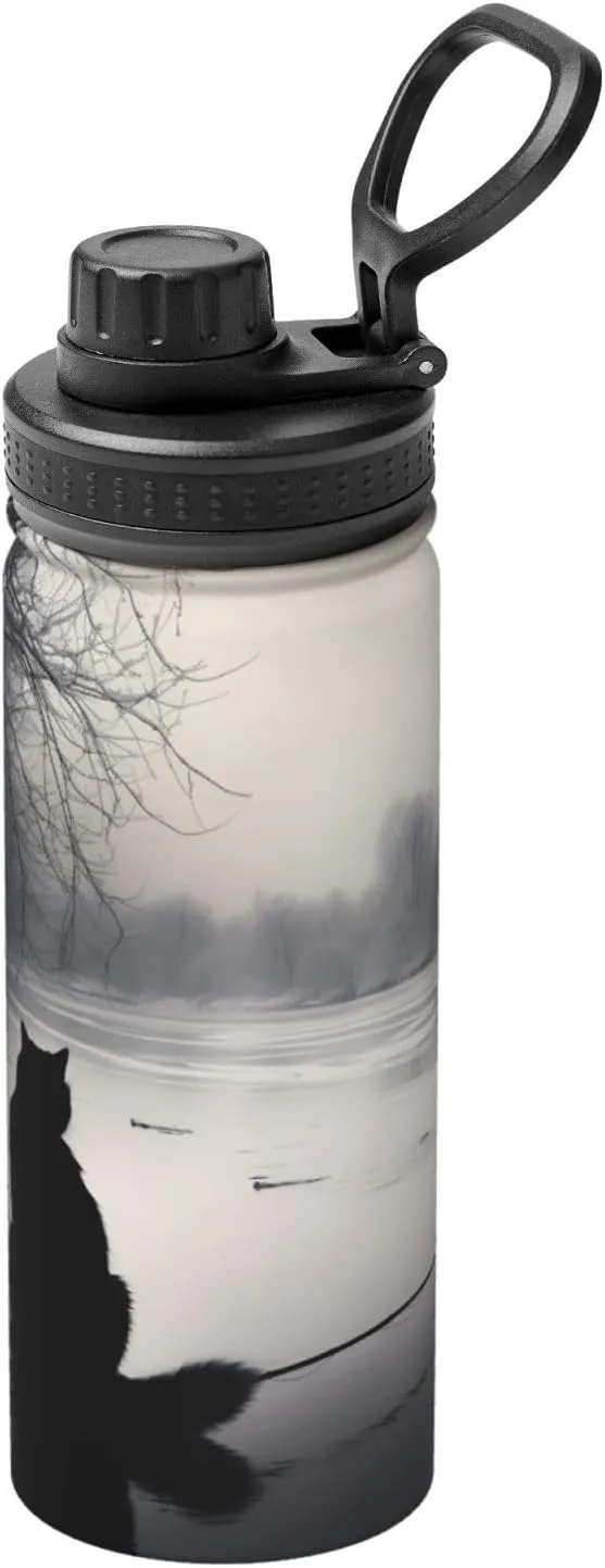 PHAYAH Black Cat In The Snow Camping Hiking Hydration Flask Stainless Steel, Double Walled & Vacuum Insulated Water Bottle