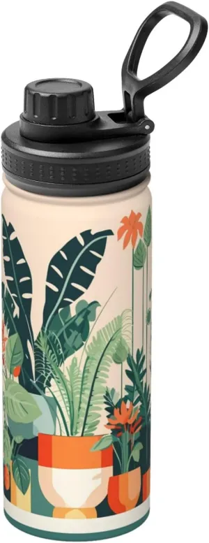 PHAYAH Cartoon Small Green Plant Camping Hiking Hydration Flask Stainless Steel, Double Walled & Vacuum Insulated Water Bottle