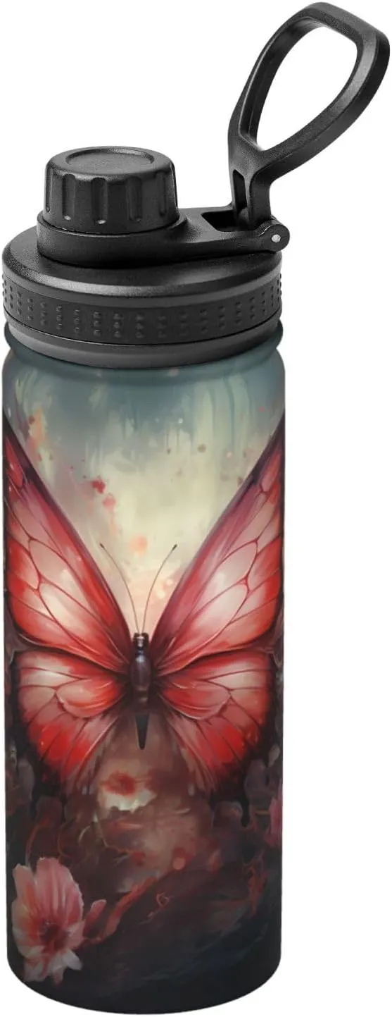 PHAYAH Fantasy Flower Butterfly Camping Hiking Hydration Flask Stainless Steel, Double Walled & Vacuum Insulated Water Bottle