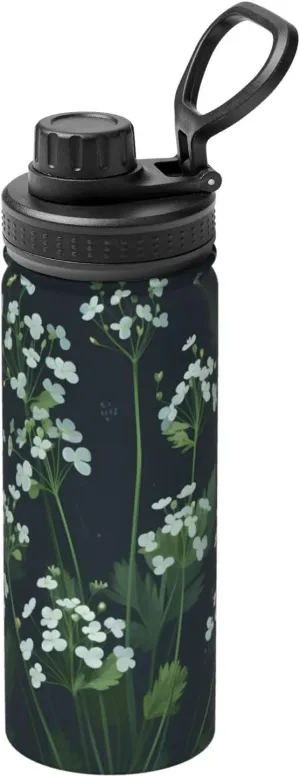 PHAYAH White Flowers Camping Hiking Hydration Flask Stainless Steel, Double Walled & Vacuum Insulated Water Bottle