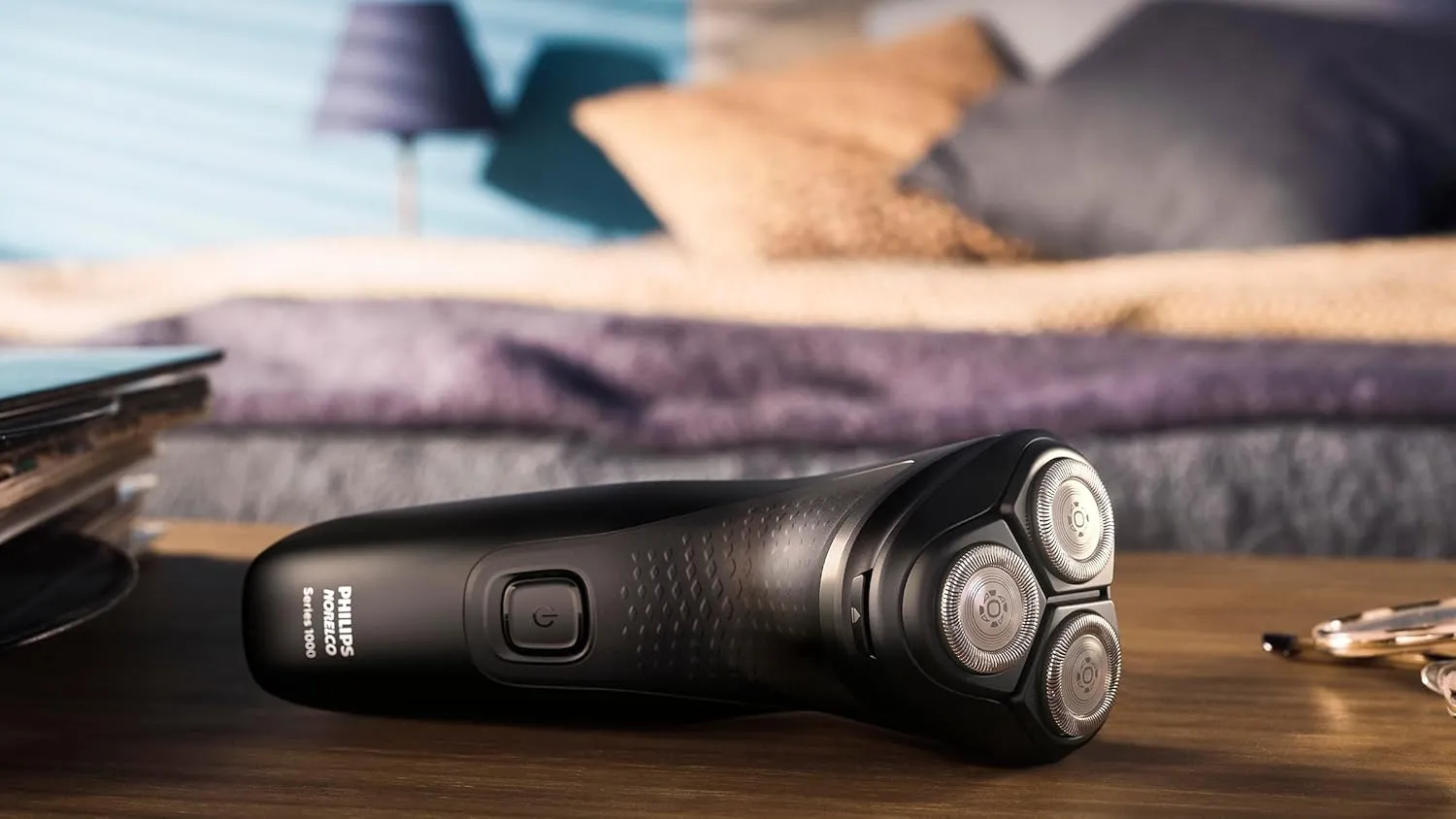 Philips Norelco Shaver 1100 Series, Dry Electric Shaver, 27 Self-Sharpening ComfortCut Blades, 4D Floating Heads, P-Cap, Deep Black, Model S1016/90