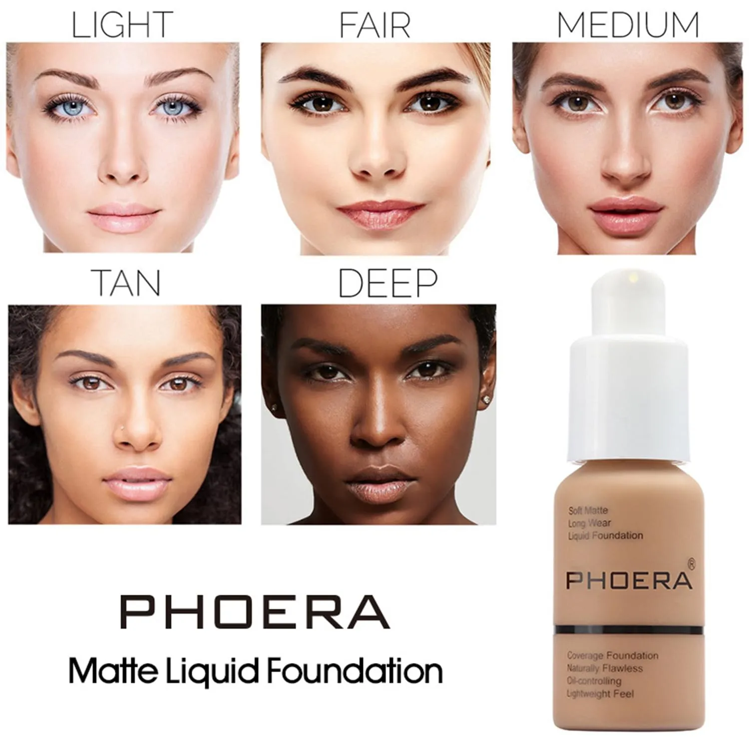 PHOERA Foundation Makeup for Wome Full Coverage Foundation Set,Face Primer Foundation Brush Powder Brush,5 Makeup Sponge,30ml PHOERA 24HR Matte Oil Control Concealer (101 Porcelain   102 Nude)