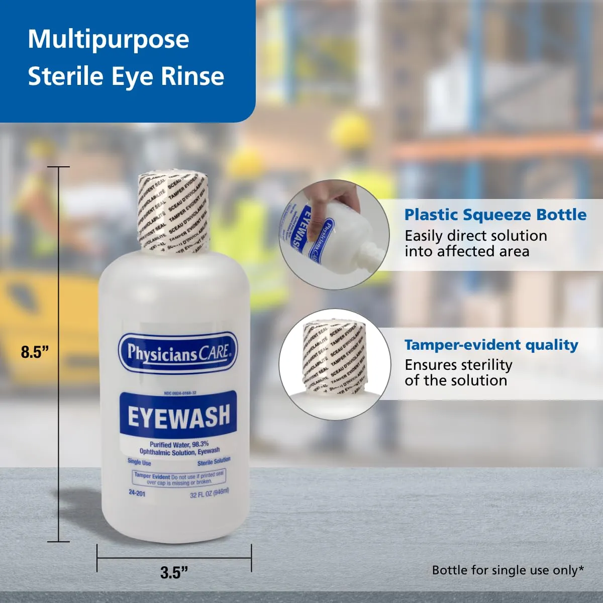 PhysiciansCare Eye Wash Solution, Sterile Isotonic Buffered Solution for Flushing & Irrigating Eyes, 32-oz Bottle