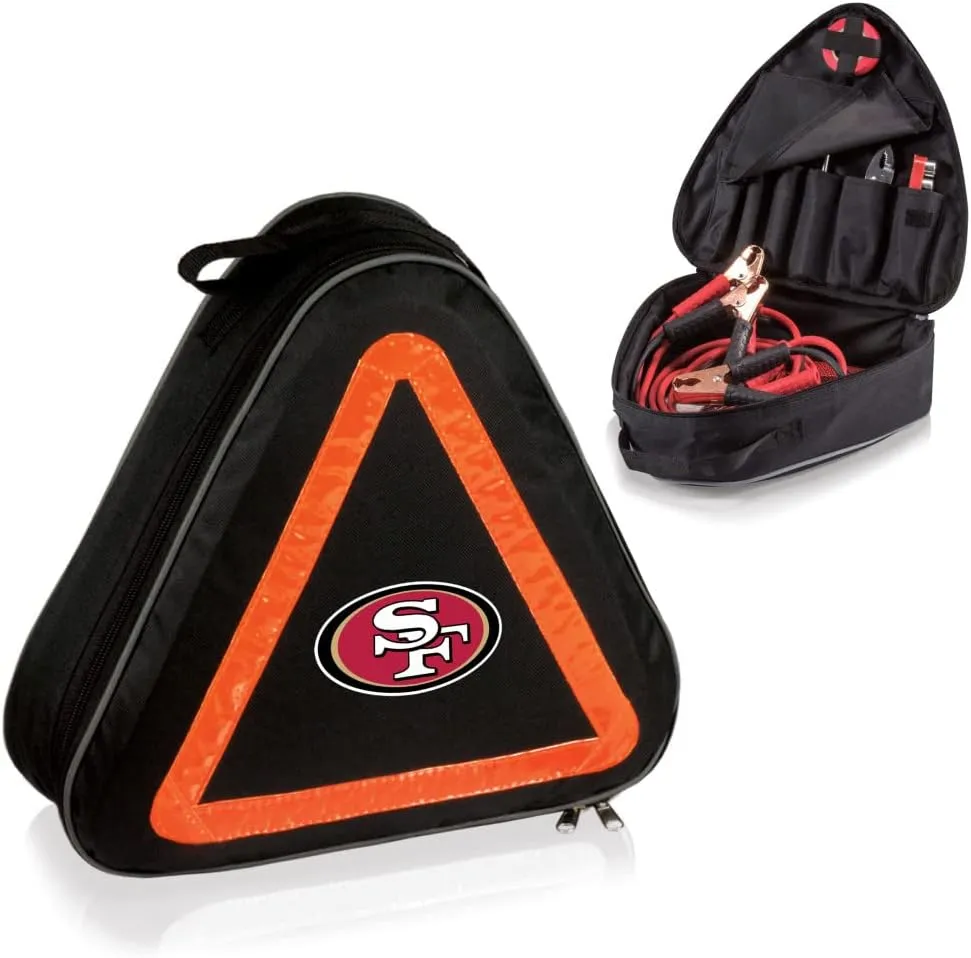 PICNIC TIME NFL Roadside Emergency Car Kit, Auto Vehicle Safety Road Side Assistance with Jumper Cables and Car Tool Kit, (Black with Orange Accents)