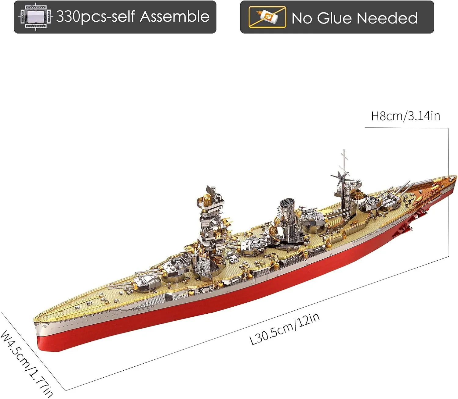 Piececool 3D Metal Puzzle Warship Model Kits, Fuso Battleship Military Watercraft Model Building Kits for Adults, DIY 3D Brain Teaser Puzzle Toys for Famliy Time, Great Gift-330 Pcs