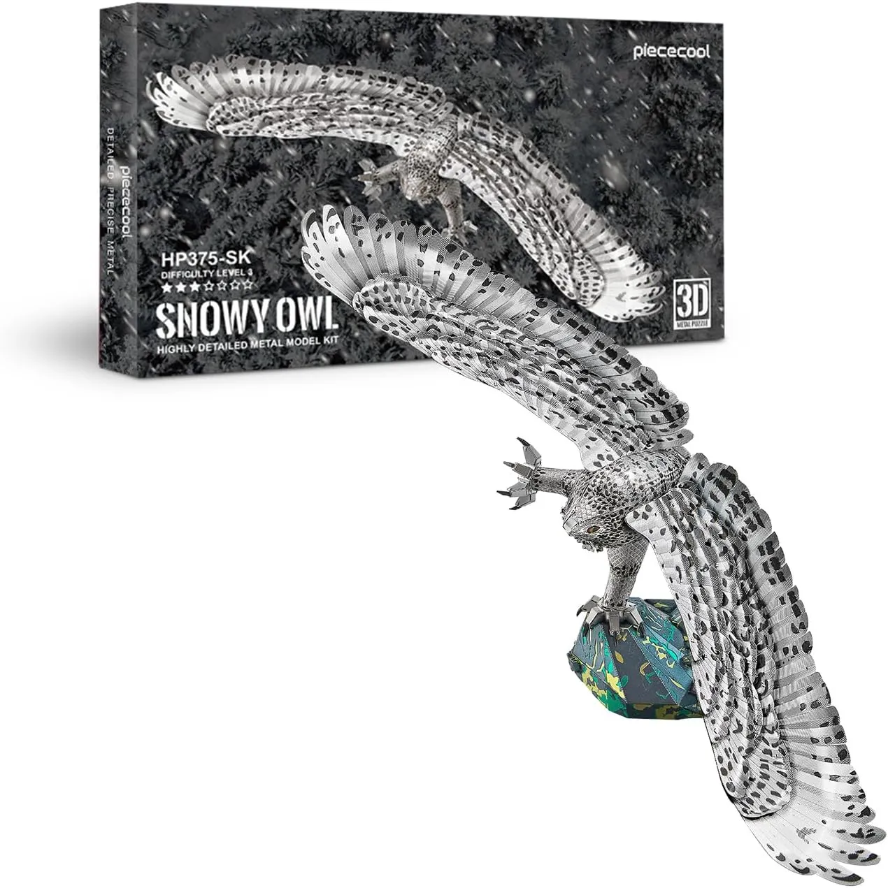 Piececool 3D Metal Puzzles for Adults, Snowy Owl Model Kits, Difficult DIY Assembling Metal Crafts Building Kits Christmas Birthday Gifts
