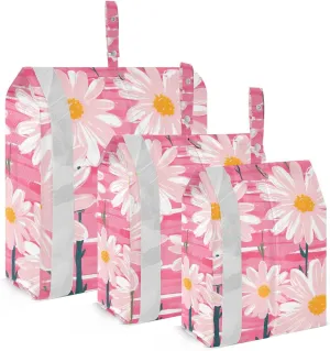 Pink Daisies Travel Storage Bag with Lanyard - Portable Lightweight Classified Storage Bag with Zipper, Dust and Waterproof Travel Packing Cube for Suitcase,3 Pieces