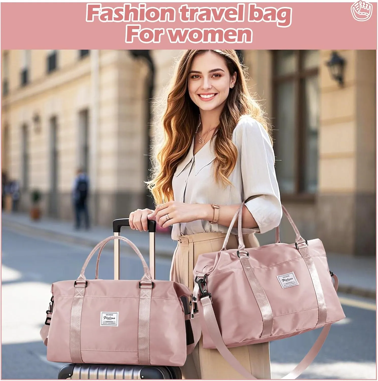 Pink Gym Bag with Wet Pocket, Foldable Travel Duffle Bag Carry On Weekender Bags for Women, Waterproof Overnight Bag for Travel, Gym, Yoga