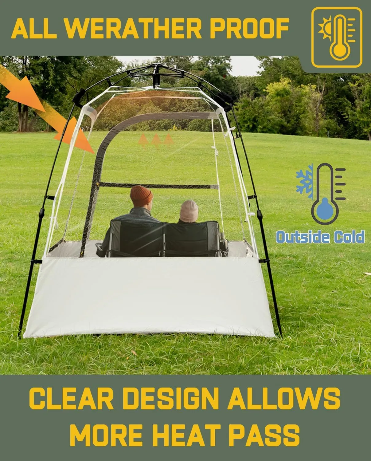 Pod All Weather Sports Tent, Outdoor Pop Up Bubble Clear 540° View Winter Tent for 1-2 Person, Instant Cold Weather Shelter with Rainfly for Soccer, Football, Softball & Other Sports Events