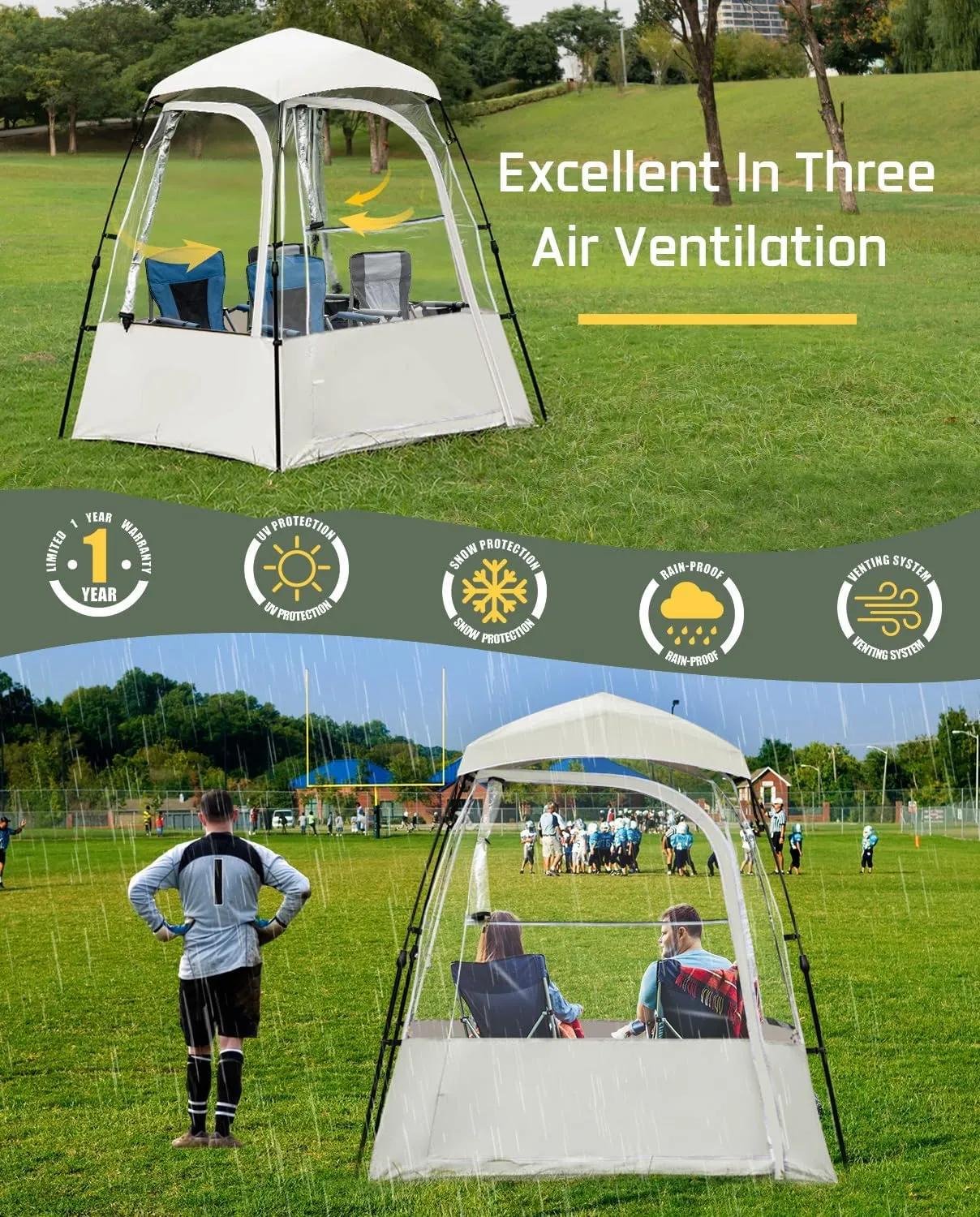 Pod All Weather Sports Tent, Outdoor Pop Up Bubble Clear 540° View Winter Tent for 1-2 Person, Instant Cold Weather Shelter with Rainfly for Soccer, Football, Softball & Other Sports Events