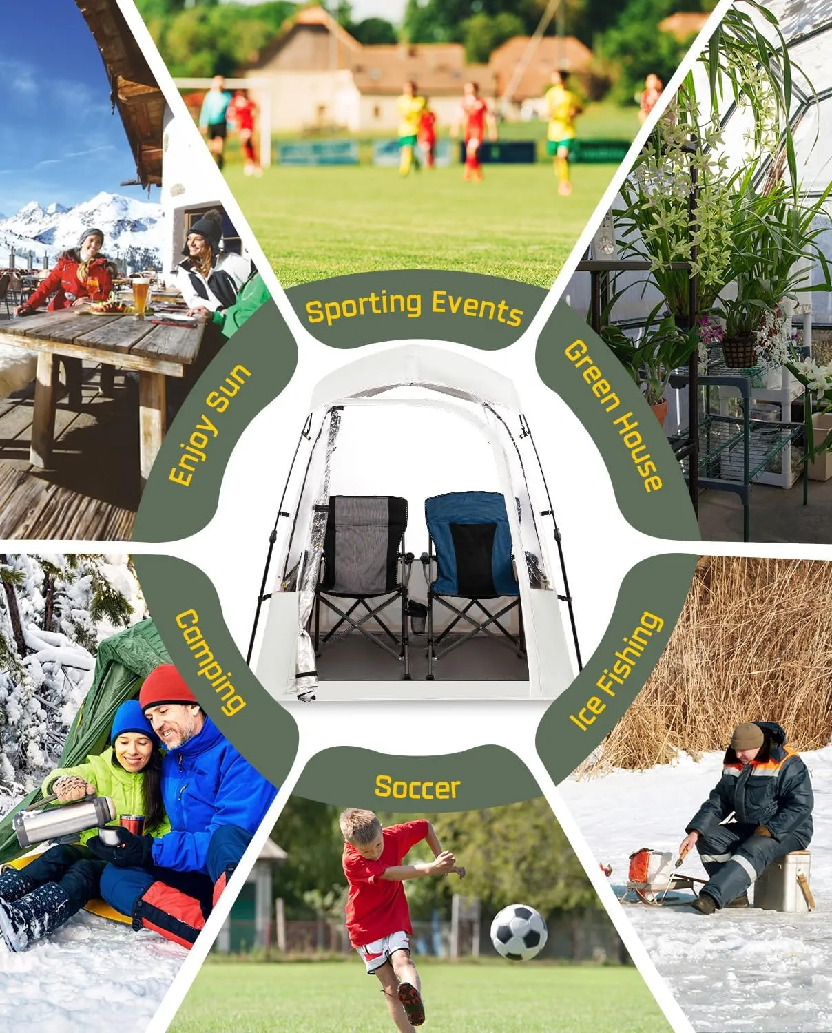 Pod All Weather Sports Tent, Outdoor Pop Up Bubble Clear 540° View Winter Tent for 1-2 Person, Instant Cold Weather Shelter with Rainfly for Soccer, Football, Softball & Other Sports Events