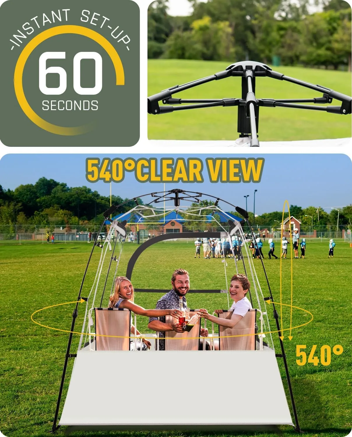 Pod All Weather Sports Tent, Outdoor Pop Up Bubble Clear 540° View Winter Tent for 1-2 Person, Instant Cold Weather Shelter with Rainfly for Soccer, Football, Softball & Other Sports Events