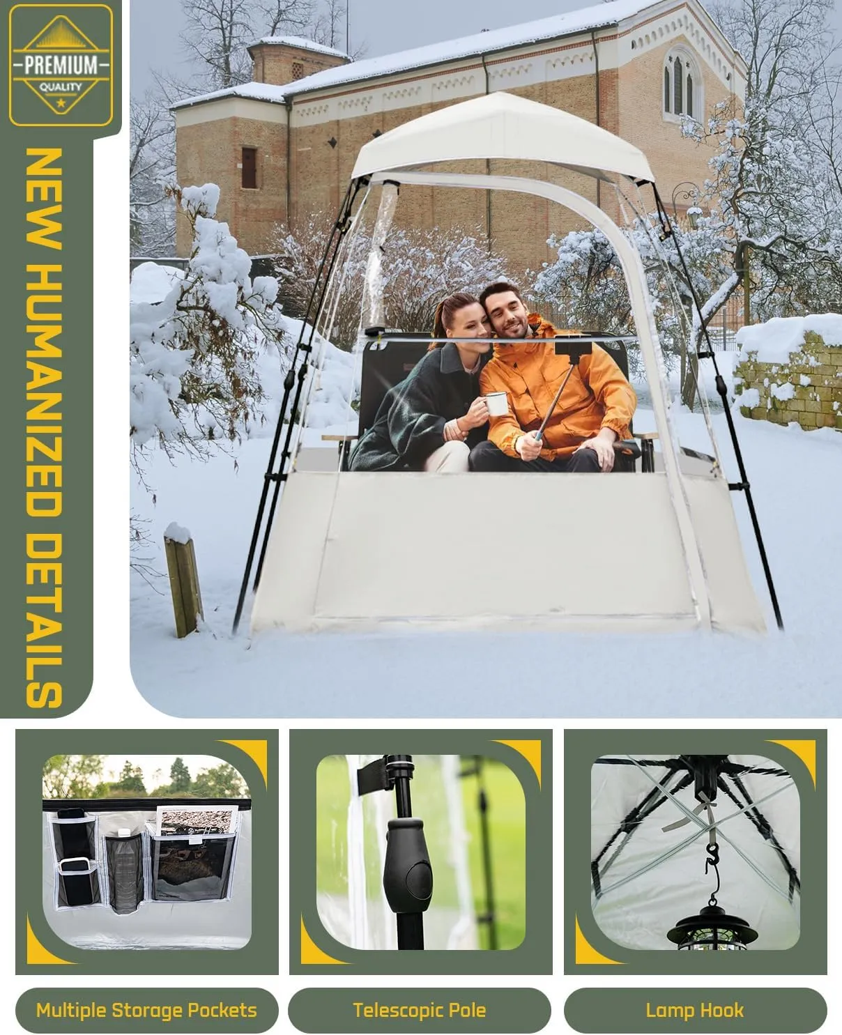Pod All Weather Sports Tent, Outdoor Pop Up Bubble Clear 540° View Winter Tent for 1-2 Person, Instant Cold Weather Shelter with Rainfly for Soccer, Football, Softball & Other Sports Events