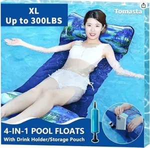 Pool Hammock，XL Hammock Floaties for Adults,Inflatable Lake Float Swimming Pool Lounger, Fabric Mesh Floating Heavy Duty up to 300 LBS, 5-in-1 Multi-Purpose Pool Floating Toys Vacation Fun and Rest