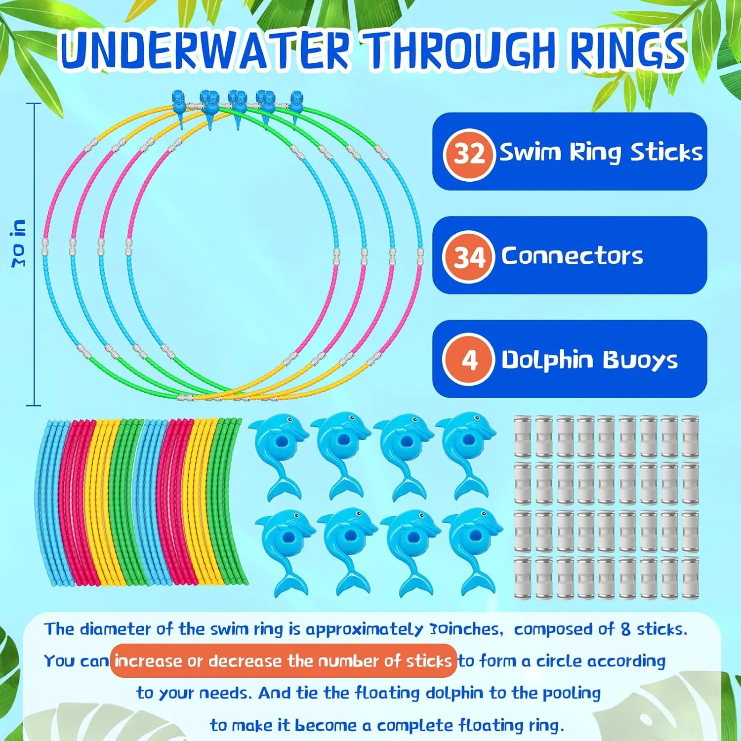 Pool Toys for Kids, 4-Packs Swim Through Rings Pool Diving, Water Toys Pool Rings Underwater Swimming Toys, Ideal Gifts Pool Hoop Accessories Toys for Boys/Girls Ages 3-12