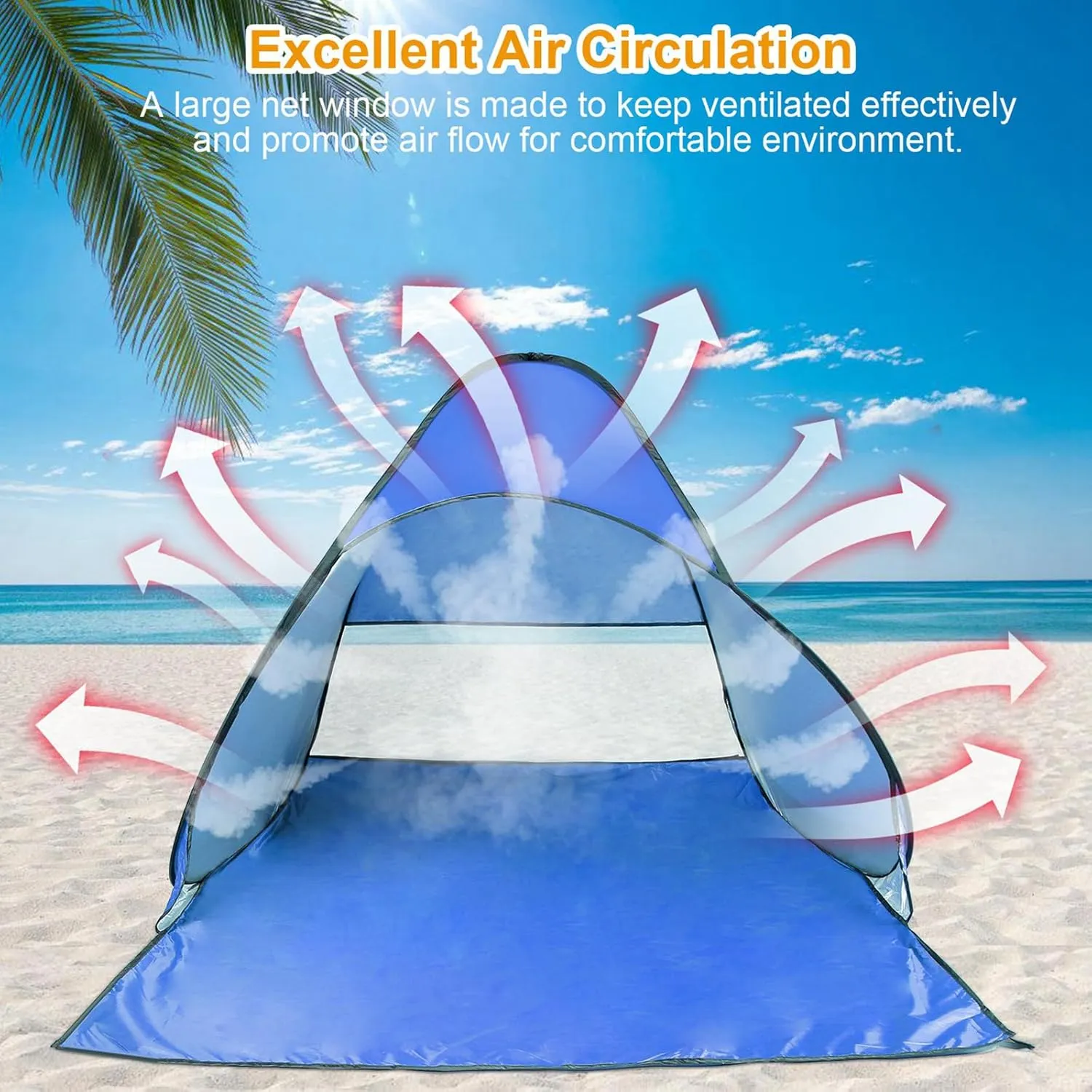 Pop Up Beach Tent for 2-3 Person, UPF50  Anti-UV Sun Shelter w/Storage Bag, Portable Waterproof Instant Sun Shade Canopy for Outdoor Beach Camping Hiking Travel Family, Blue