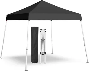 Pop-up Canopy Tent,Portable Outdoor Canopy for Parties Camping,Slant Legs Folding Tent,Sports Shelter,Beach Tent,Base 10x10 Top 8x8,3 Adjustable Height(Black)