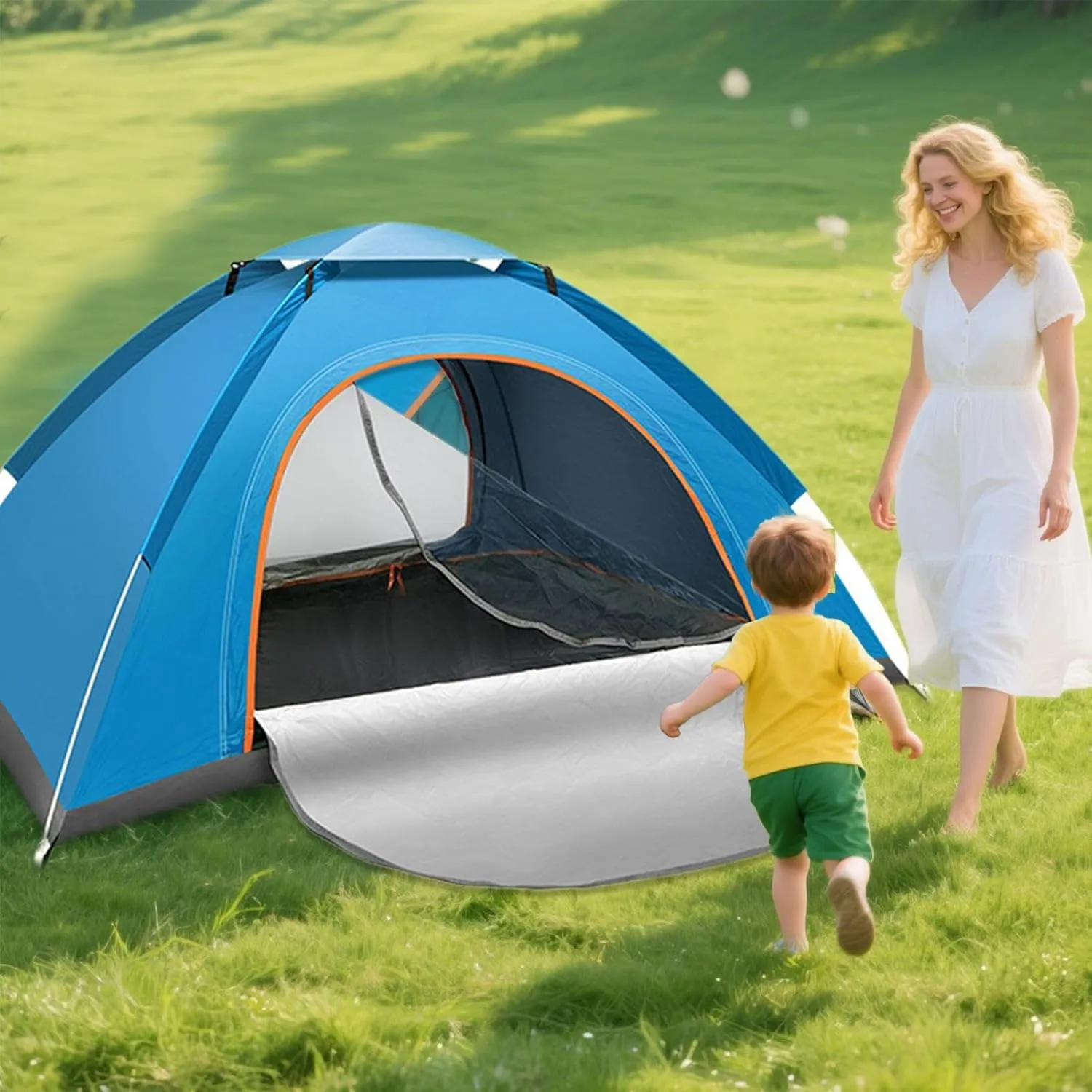 Pop up Tent | Family Tent Camping Supplies | Waterproof Windproof Sun Shelter Easy Setup with Carry Bag, 2 Person Cabin for Fishing Hiking Travel Accessories