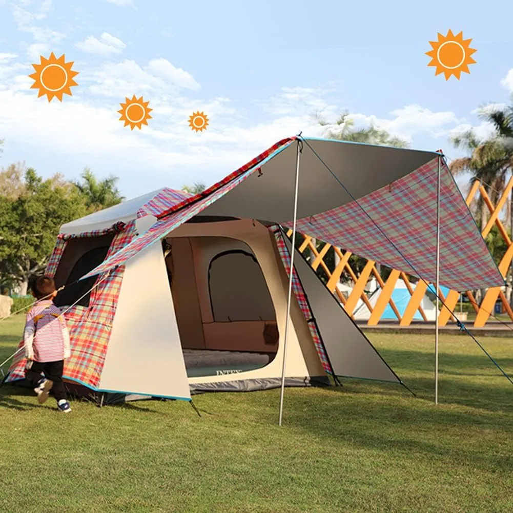 Pop Up Tents with Porch for Camping Instant Tent 3-4 Person Double Layer Automatic Family Tent Easy Setup for Camping Hiking Mountaineering
