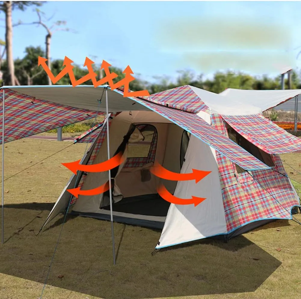Pop Up Tents with Porch for Camping Instant Tent 3-4 Person Double Layer Automatic Family Tent Easy Setup for Camping Hiking Mountaineering
