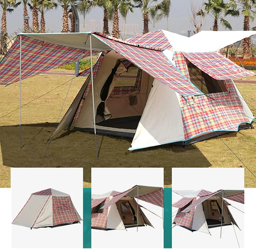 Pop Up Tents with Porch for Camping Instant Tent 3-4 Person Double Layer Automatic Family Tent Easy Setup for Camping Hiking Mountaineering