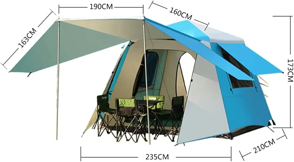 Pop Up Tents with Porch for Camping Instant Tent 3-4 Person Double Layer Automatic Family Tent Easy Setup for Camping Hiking Mountaineering