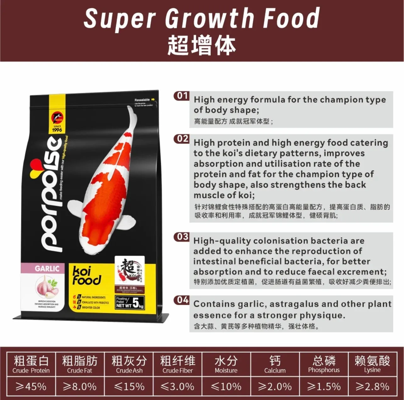 Porpoise Koi Food GROWTH Series - Super Growth Medium Size