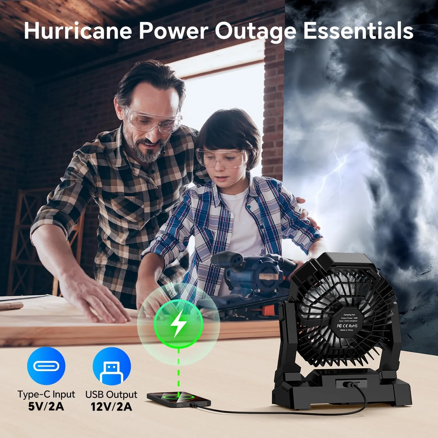 Portable Camping Fan with LED Lantern, 30000mAh Rechargeable Battery Operated Fan with 3 Speeds & Digtal, Personal USB Table for Camping Essential ＆ Hurricane-Ready