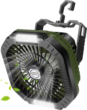 Portable Camping Fan with LED Light, 7800mAh Rechargeable Battery Operated Fan Lantern with Hook & Remote, USB Fan for Tent RV Hurricane Outages Emergency