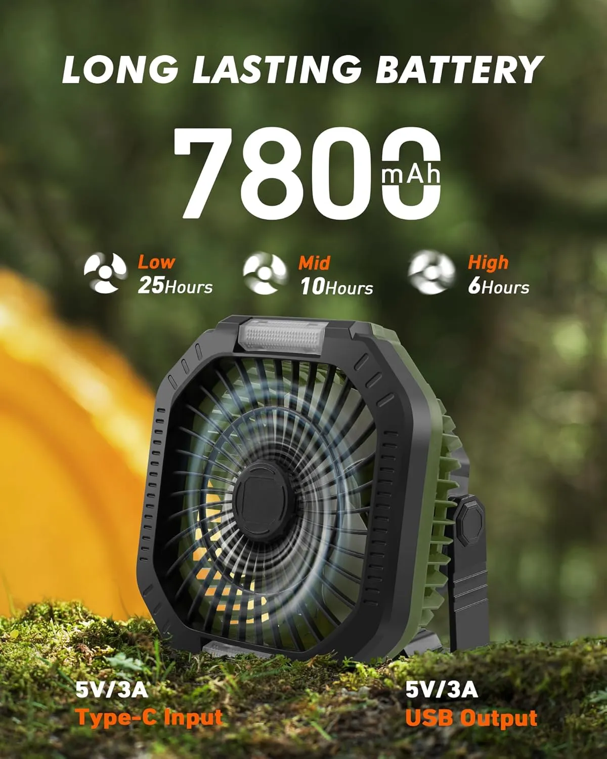 Portable Camping Fan with LED Light, 7800mAh Rechargeable Battery Operated Fan Lantern with Hook & Remote, USB Fan for Tent RV Hurricane Outages Emergency