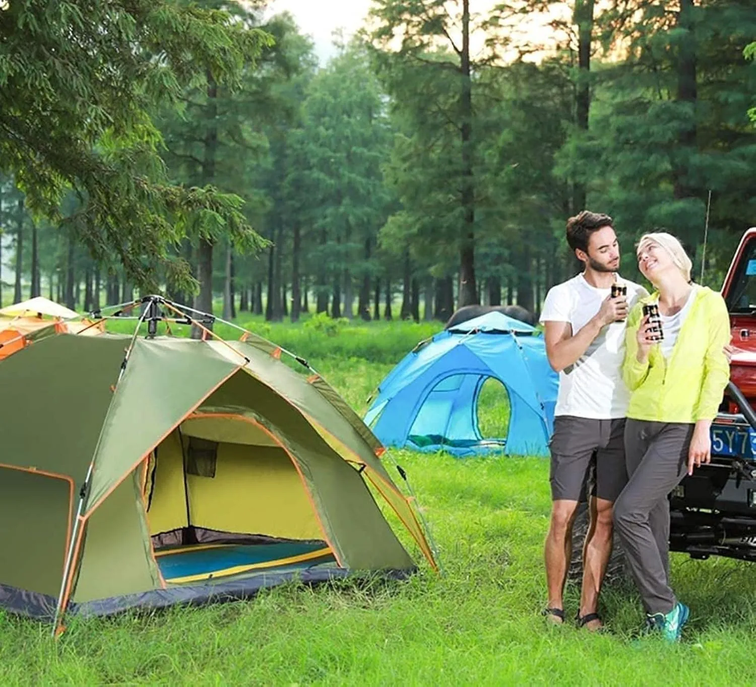 Portable Campitent Campitent for 3-4 Person Double Layer Automatic Pop up Tent with Carry Bag, Suitable for Hikioutdoor (Orae a)
