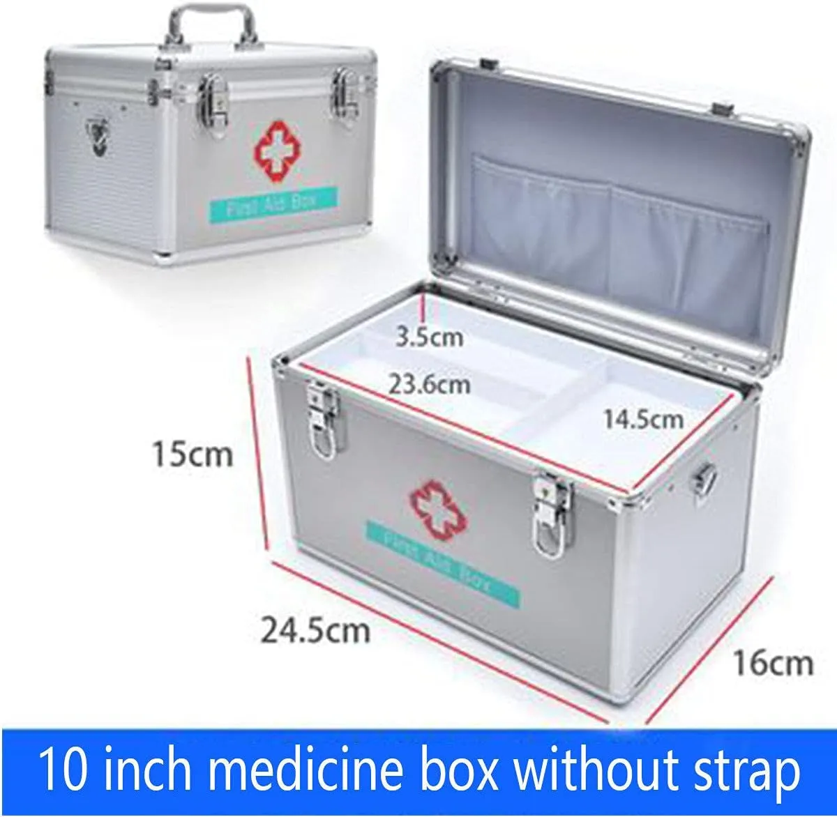 Portable First Aid Kit,Camping Emergency Kit,Contain Removable Tray Multi-Functional Family Emergency Kit Box with Handle，Silver,10in