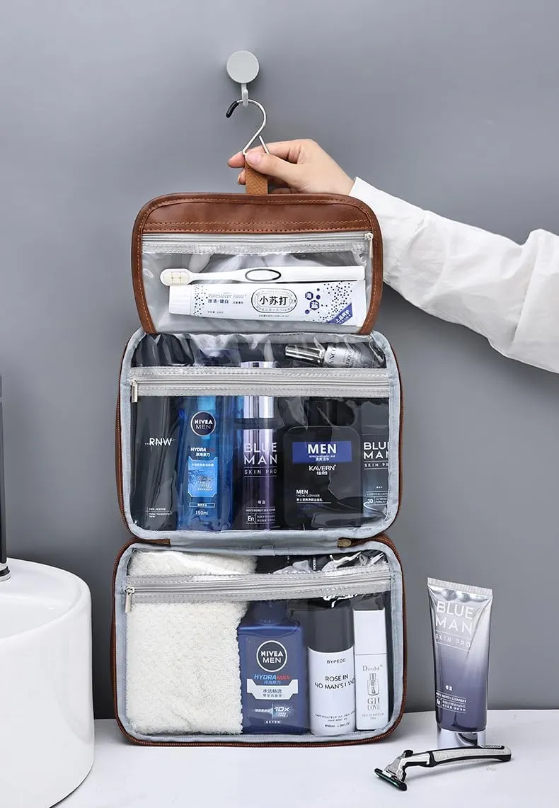 Portable Hanging Travel Toiletry Bags for Men Women Leather Toiletry Bag Waterproof Clear Toiletry Bag Large Organizer Bag for Toiletries