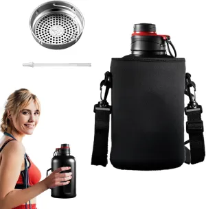 Portable Hydration Jug - Outdoor Camping Flask | Double Wall Vacuum Insulation 1500ml Metal Water Bottles with Water Bottle Sling Carrier, Insulated Sports Flask, Leakproof Drinking Cup for Outdoor