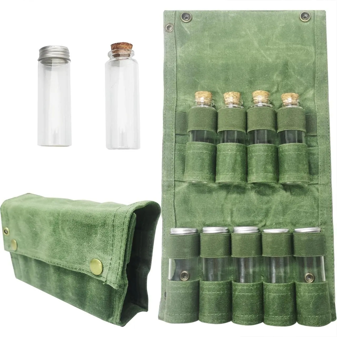 Portable Outdoor Waterproof Camping Seasoning Container Kit with 9 Jars, Spice Jars Kit for Travel/Camping