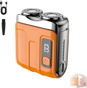 Portable Rotary Dual Ring Electric Shaver, Portable Mini Small Steel Cannon Rotary Dual Ring Electric Shaver,Washable Double Head Razor, Waterproof Razor for Home Travel(Orange,R18)