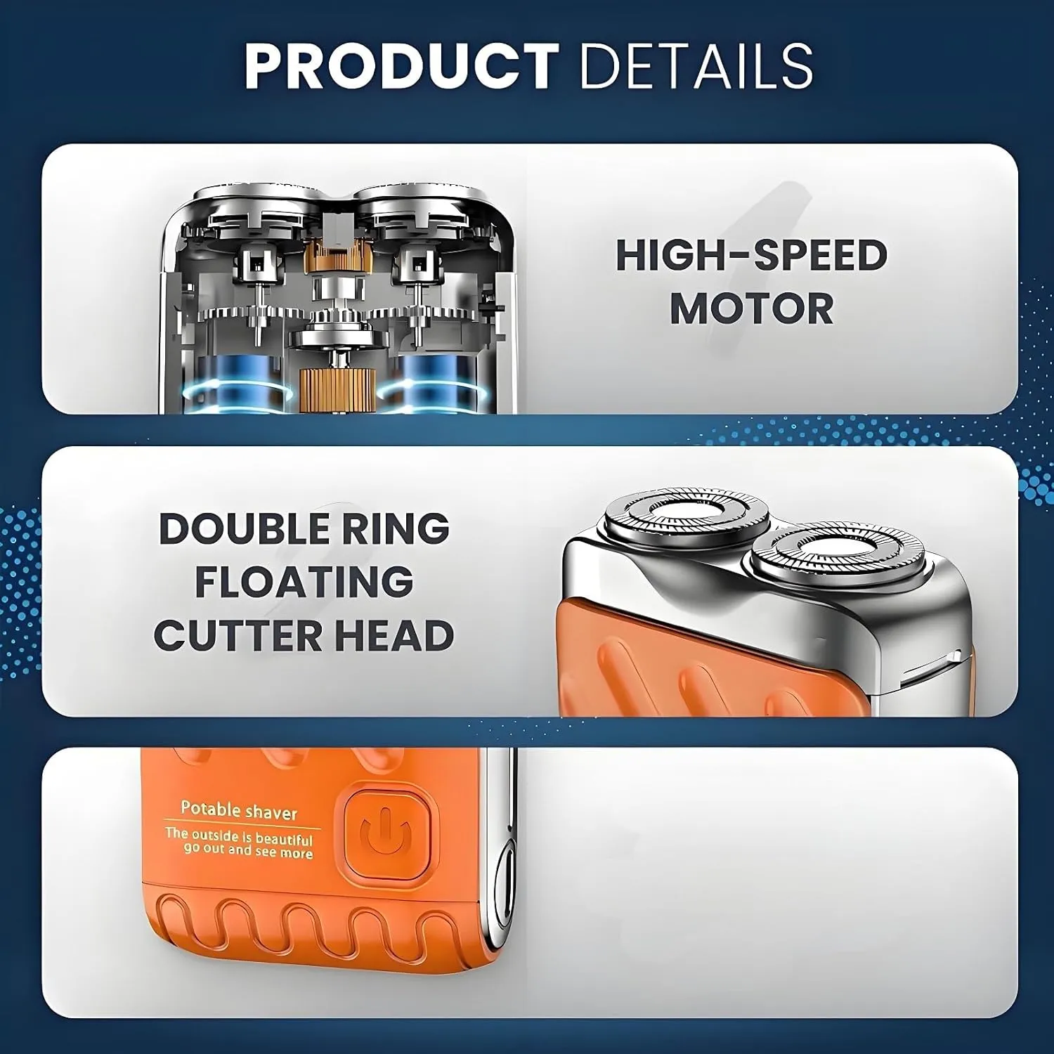Portable Rotary Dual Ring Electric Shaver, Portable Mini Small Steel Cannon Rotary Dual Ring Electric Shaver,Washable Double Head Razor, Waterproof Razor for Home Travel(Orange,R18)