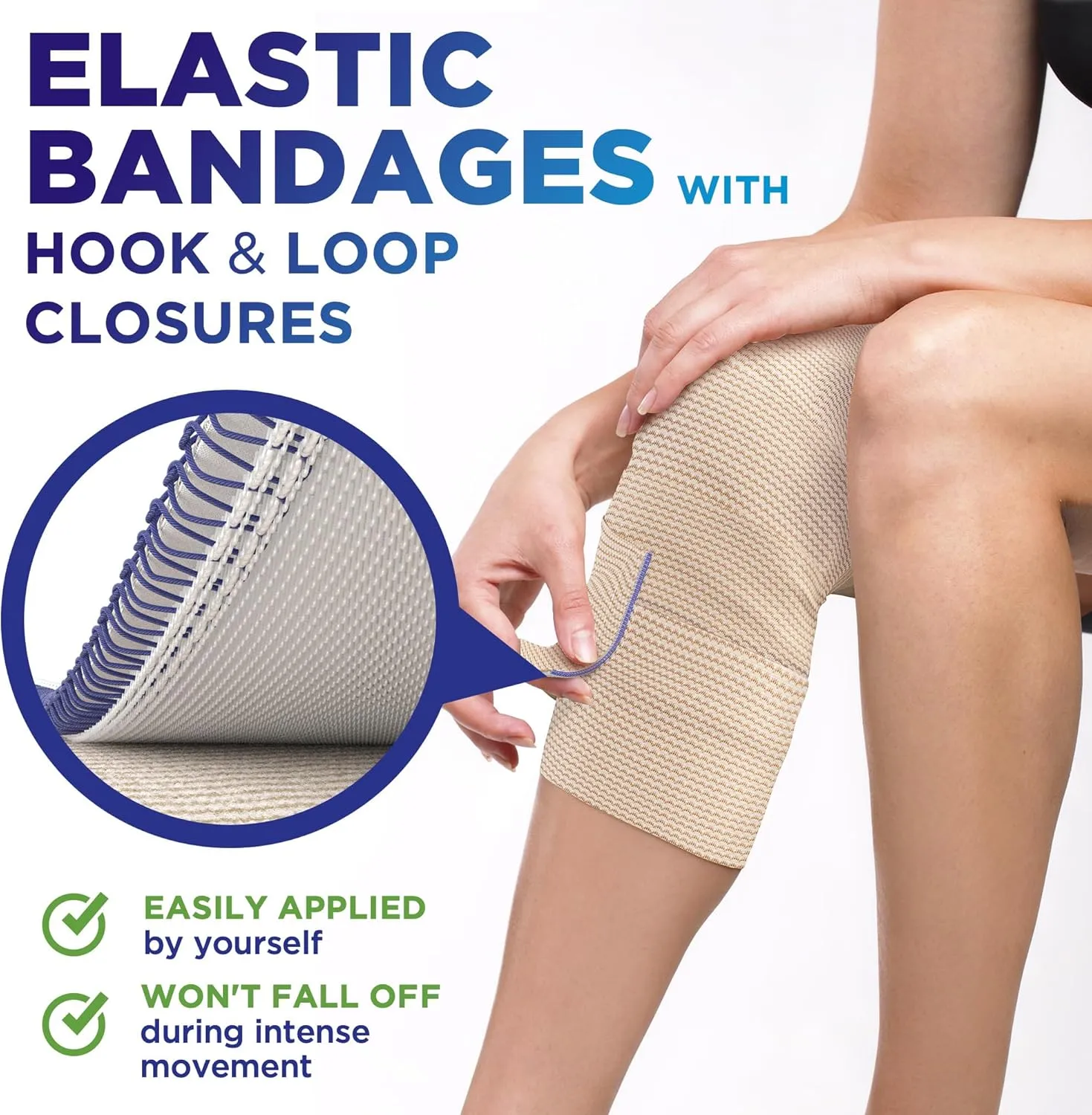 Premium Elastic Bandage Wrap - 4” (10pk) - Strong Compression - Self-Closing Reusable Bandages for Legs and Arms - Wrist, Elbow, Foot, Knee Wrap