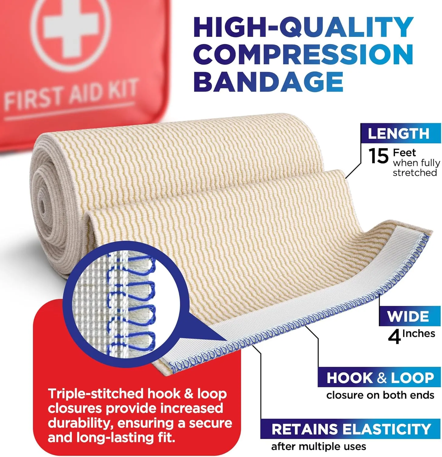 Premium Elastic Bandage Wrap - 4” (10pk) - Strong Compression - Self-Closing Reusable Bandages for Legs and Arms - Wrist, Elbow, Foot, Knee Wrap