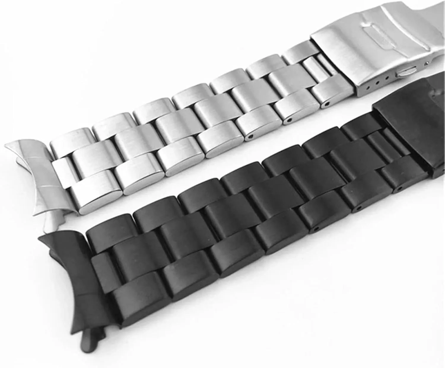 Premium Stainless Steel Watch Band With Curved Ends Bracelet For Men Women Silver Black Matte Durable