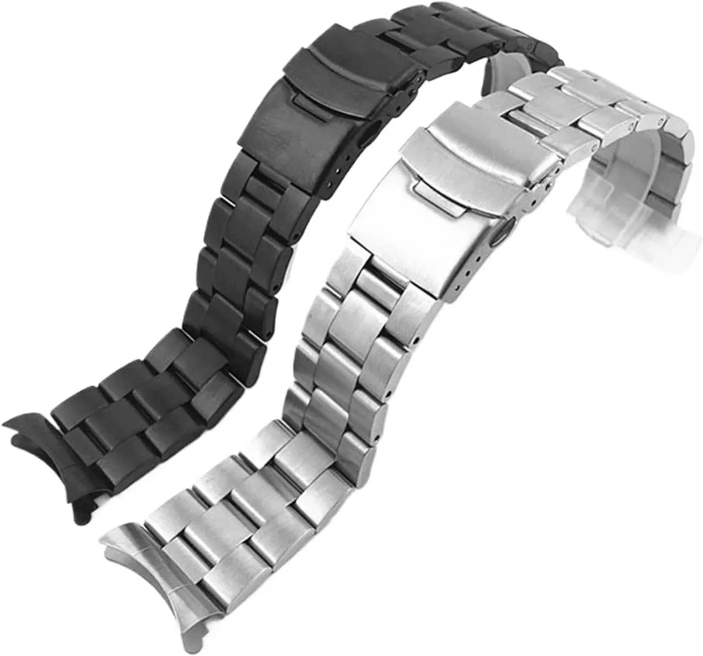 Premium Stainless Steel Watch Band With Curved Ends Bracelet For Men Women Silver Black Matte Durable